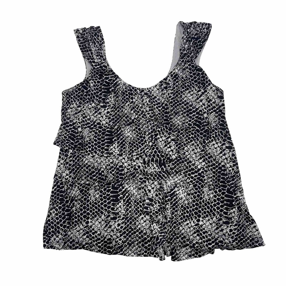 Worthington Shirt Womens Large Black Gray Sleeveless Tank Top Ruffle Casual